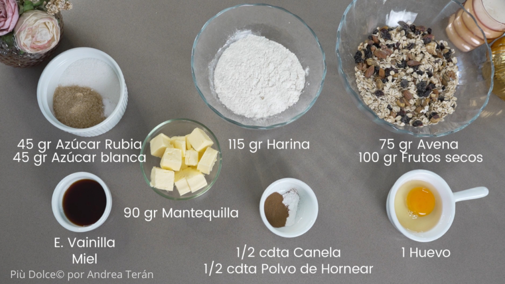 ingredientes de galleta de avena y frutos secos