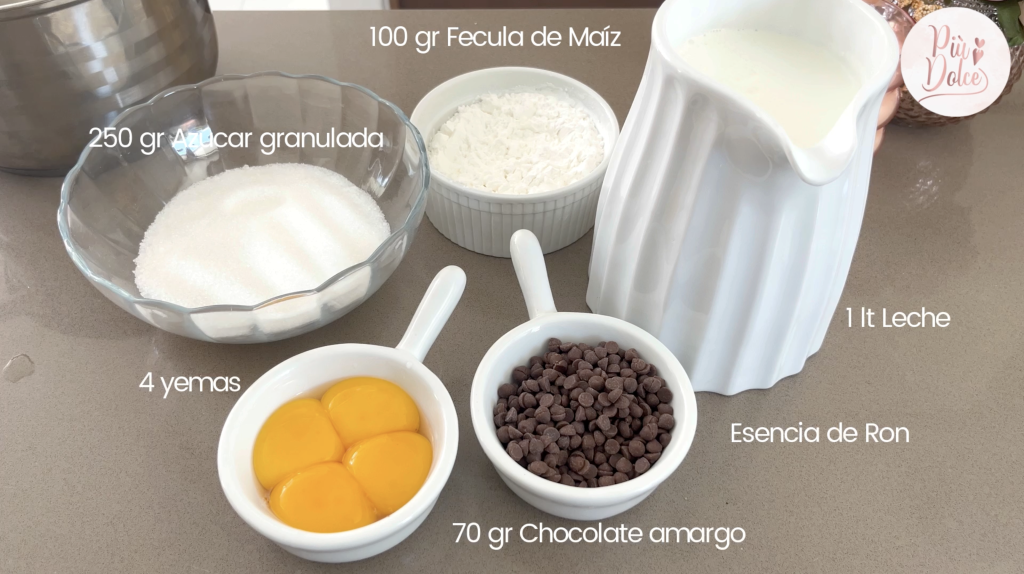 profiteroles listos ron: ingredientes de la crema pastelera