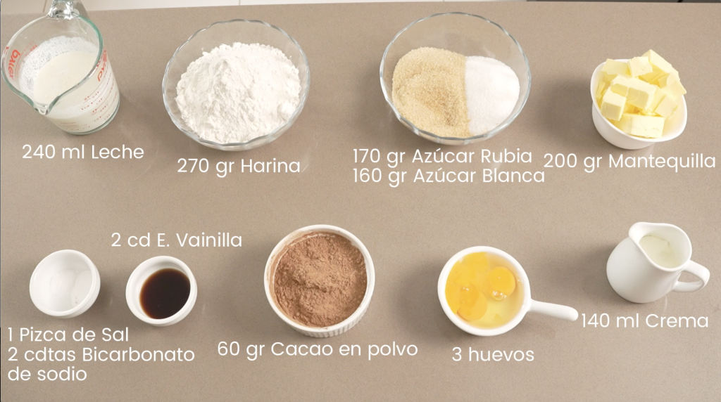 Ingredientes del bizcocho de la torta choco nutella